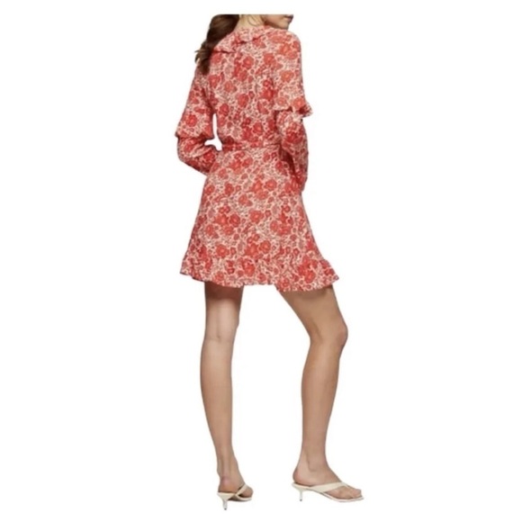 NEW Topshop Orange and Cream Ruffle Long Sleeve Mini Dress 4. - Picture 2 of 6